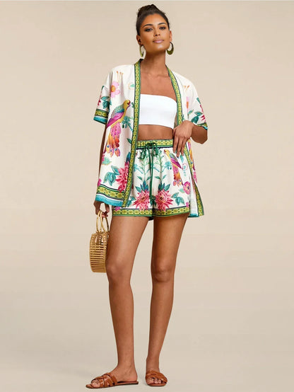 Secret Garden Casual Shorts Set Lightweight Vacation Wear