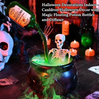 Halloween Witch Cauldron Fog Machine with Green LED Lighting for Haunted House Decorations