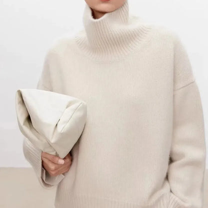 Women's Oversized Knit Turtleneck Ribbed Soft Blend – Elara
