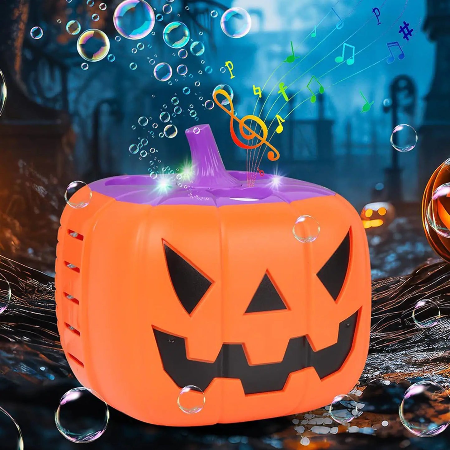 Halloween Pumpkin Bubble Machine with Spooky Sound and Light Effects for Festive Party Decorations