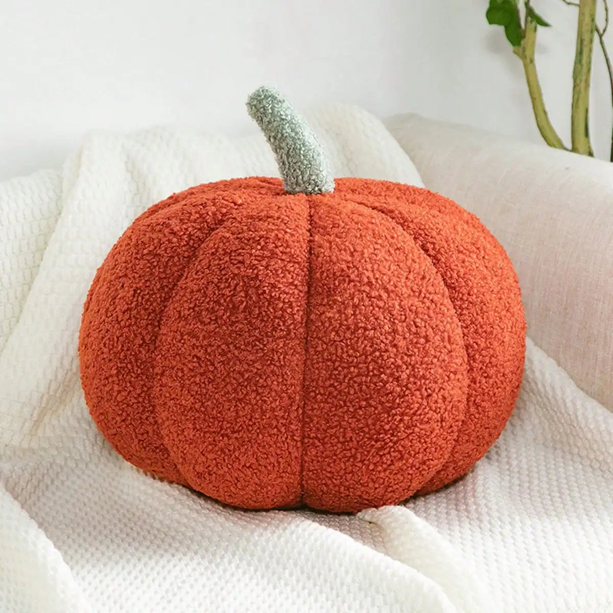 Halloween Plush Pumpkin Throw Pillow – Soft Sherpa and Boucle Cushion for Cozy Fall Decor, Kids and Babies