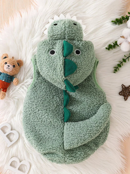 Plush Baby Dinosaur Halloween Costume Romper with Hood Sleeveless Design for Kids' Festive Fun