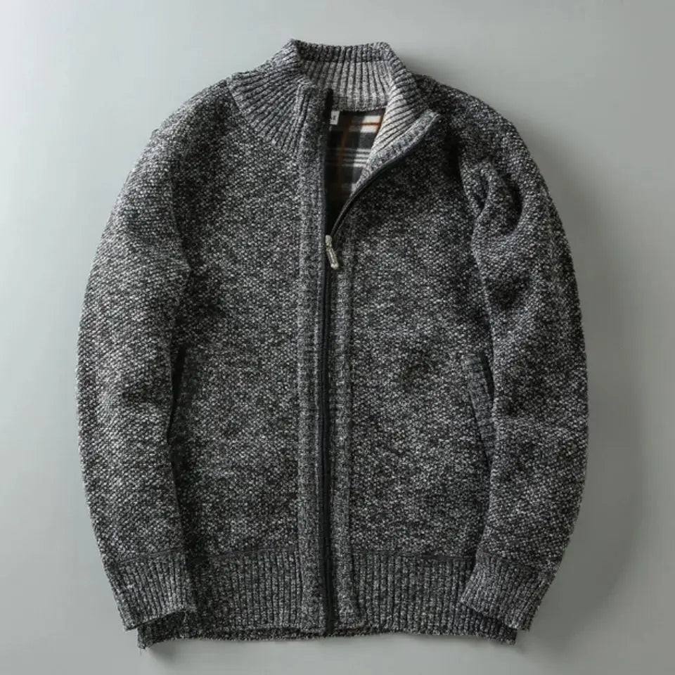 Men's Long Winter Coat with Button Closure and Shearling Style Details