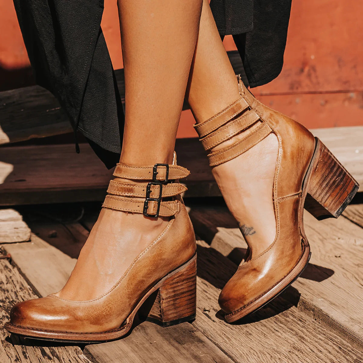 Florence Premium Strappy Ankle Strap Block Heel Boots – Elegant Women's Footwear Collection