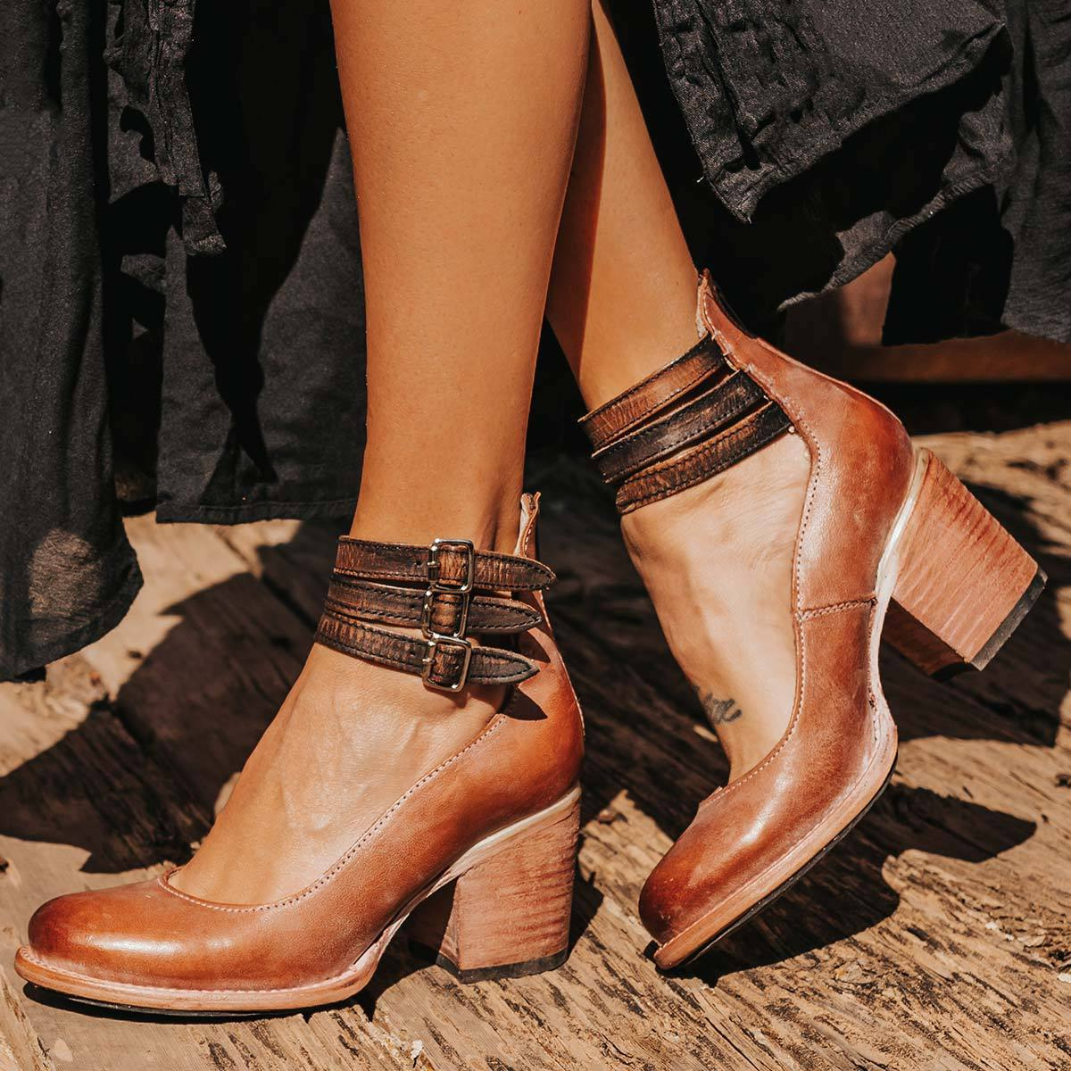 Florence Premium Strappy Ankle Strap Block Heel Boots – Elegant Women's Footwear Collection