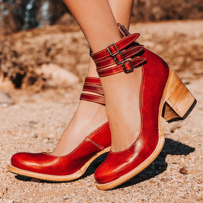 Florence Premium Strappy Ankle Strap Block Heel Boots – Elegant Women's Footwear Collection