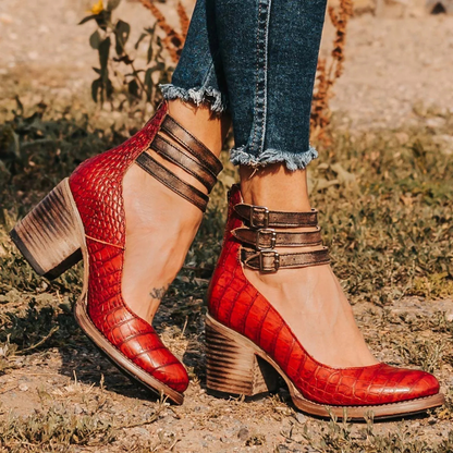 Florence Premium Strappy Ankle Strap Block Heel Boots – Elegant Women's Footwear Collection