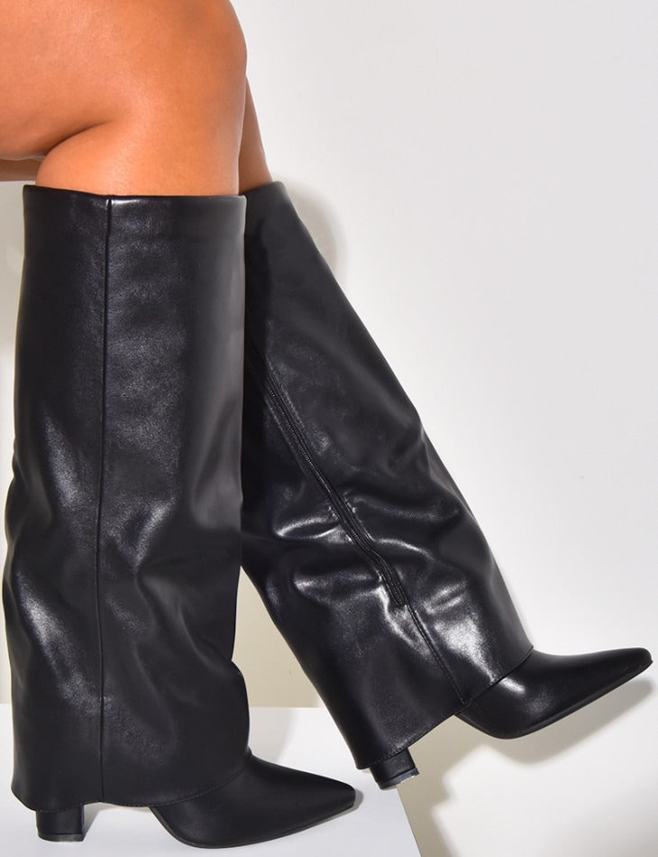 Ella Lamour Faux Leather Stiletto Boots with Side Zipper Closure