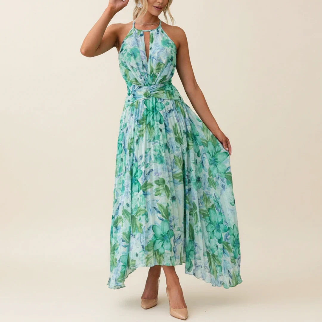 Elegant Floral Halter A Line Maxi Dress