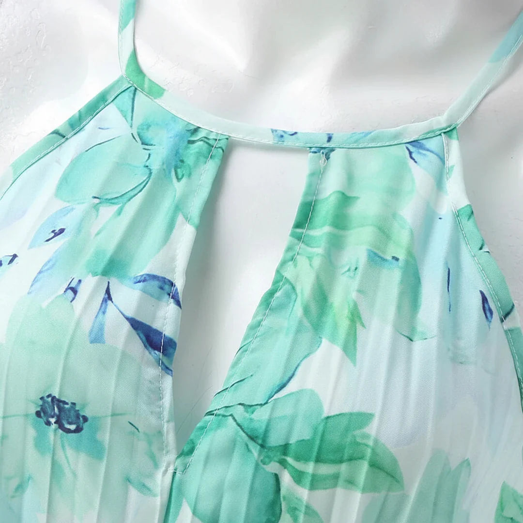 Elegant Floral Halter A Line Maxi Dress