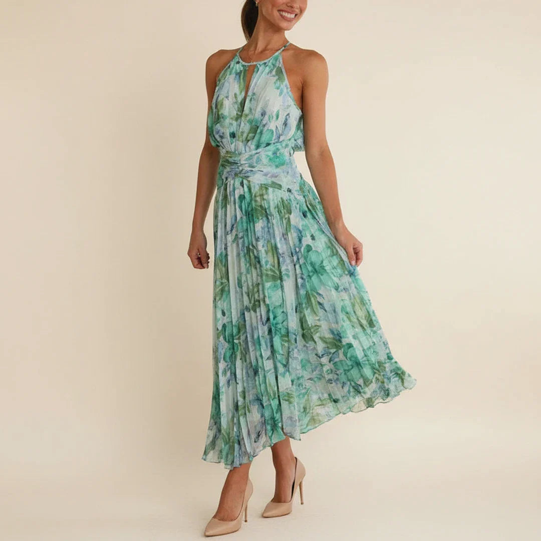 Elegant Floral Halter A Line Maxi Dress