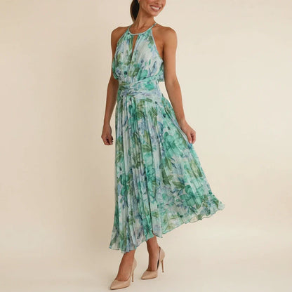 Elegant Floral Halter A Line Maxi Dress