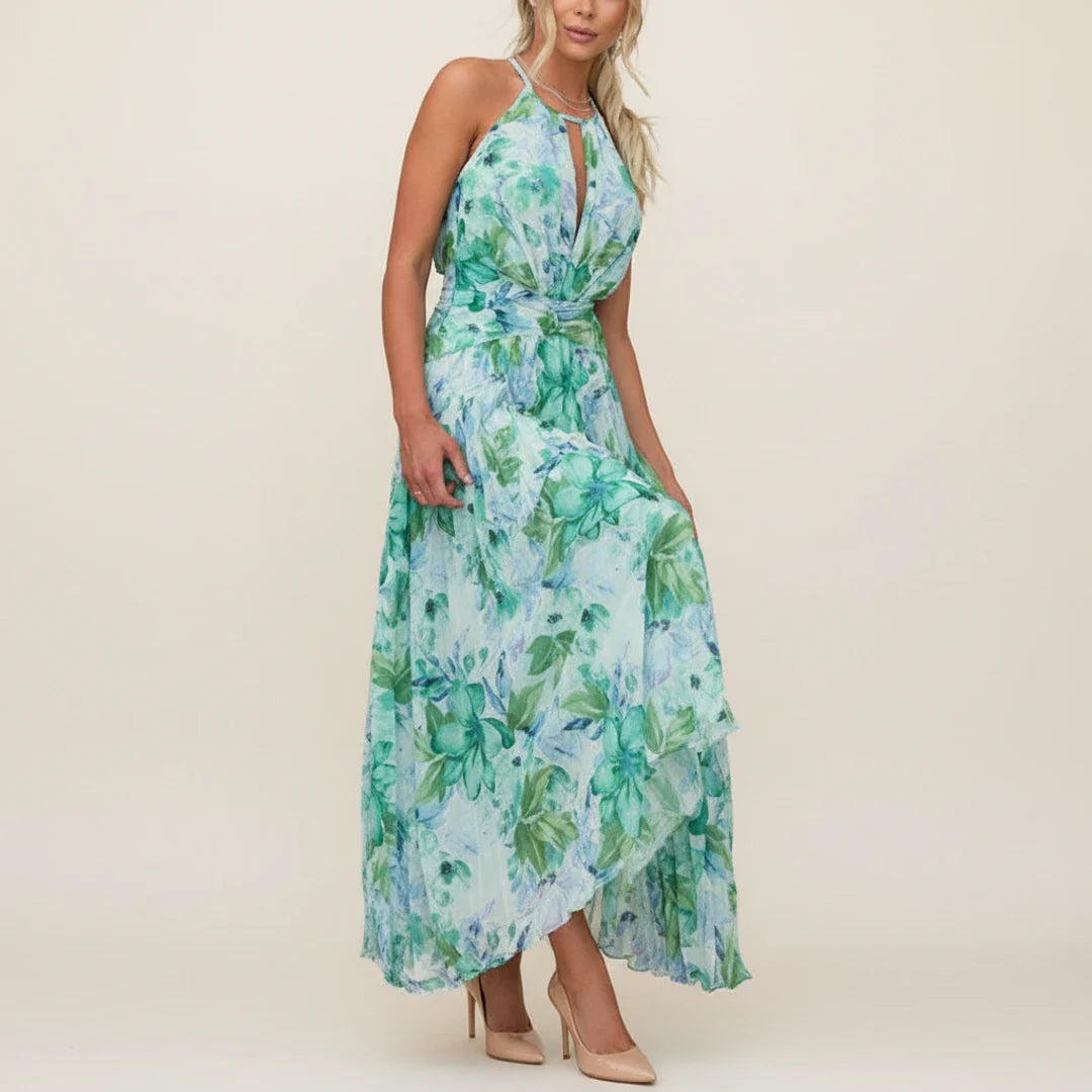 Elegant Floral Halter A Line Maxi Dress