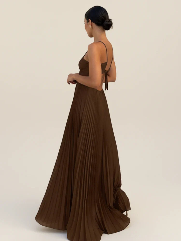 Elegant Halter Backless Pleated Maxi Dress