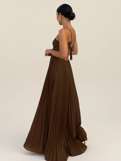 Elegant Halter Backless Pleated Maxi Dress