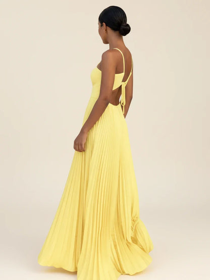Elegant Halter Backless Pleated Maxi Dress