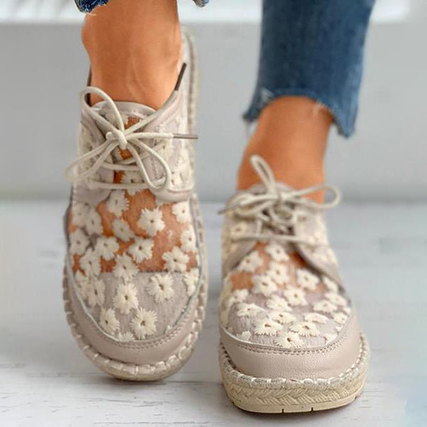 Bernadette Women's Lightweight Breathable Embroidered Lace Flat Shoes