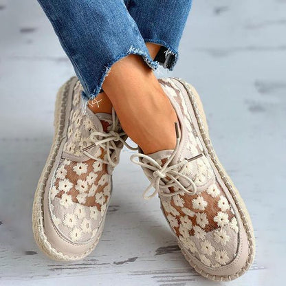Bernadette Women's Lightweight Breathable Embroidered Lace Flat Shoes