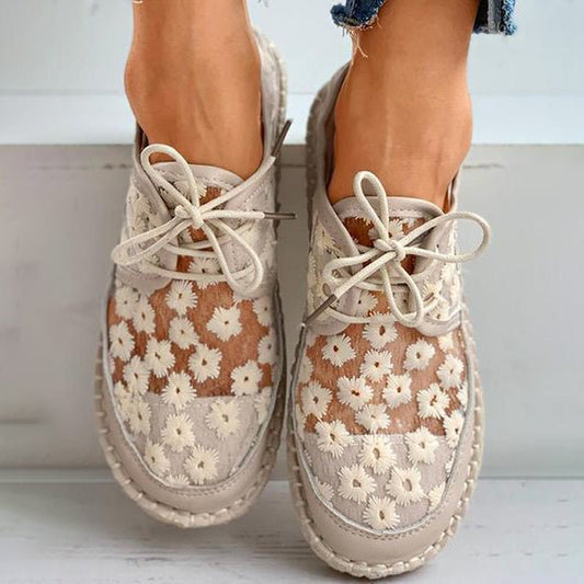 Bernadette Women's Lightweight Breathable Embroidered Lace Flat Shoes