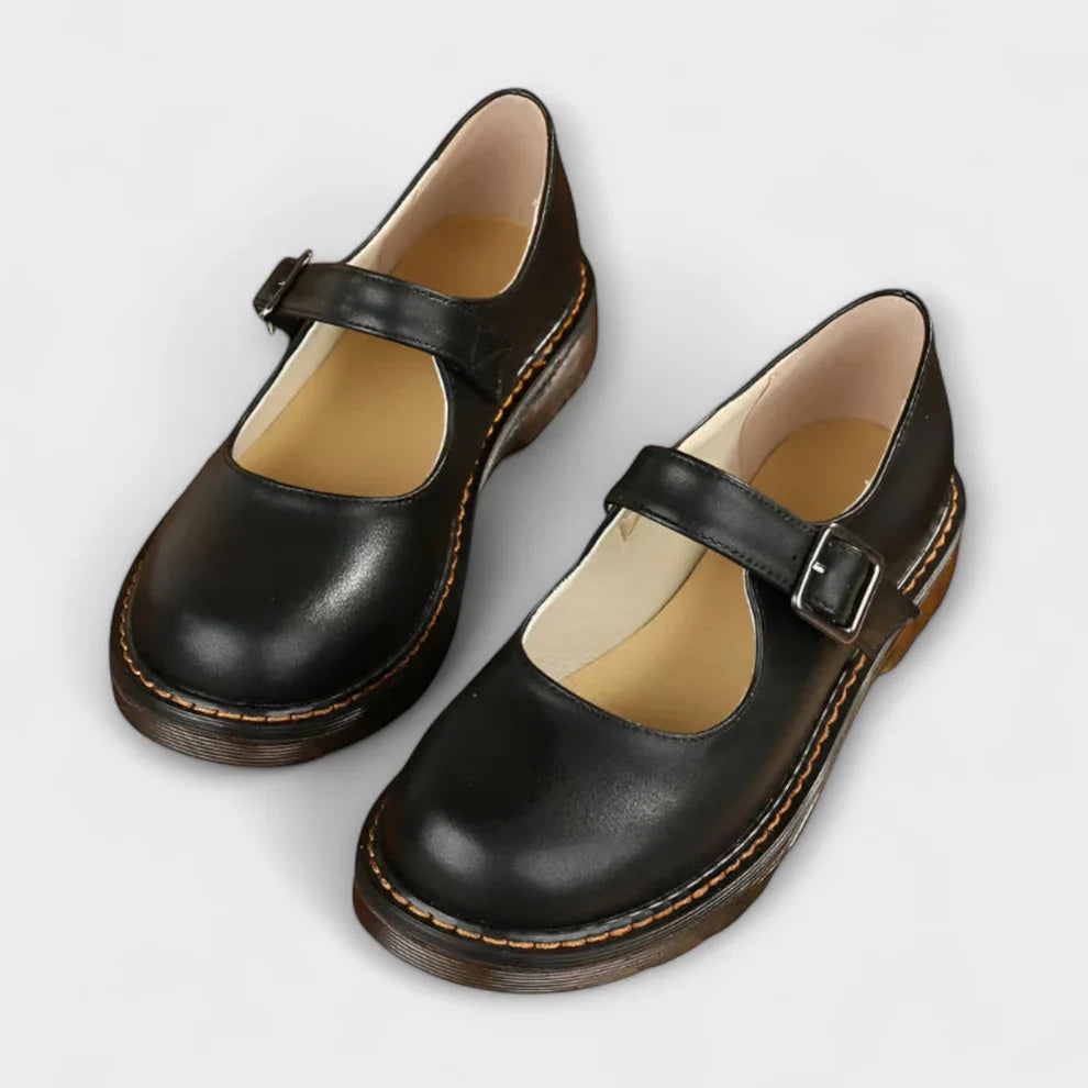 Women’s Mary Jane Flats Orthopedic Faux Leather Buckle Strap – Celeste