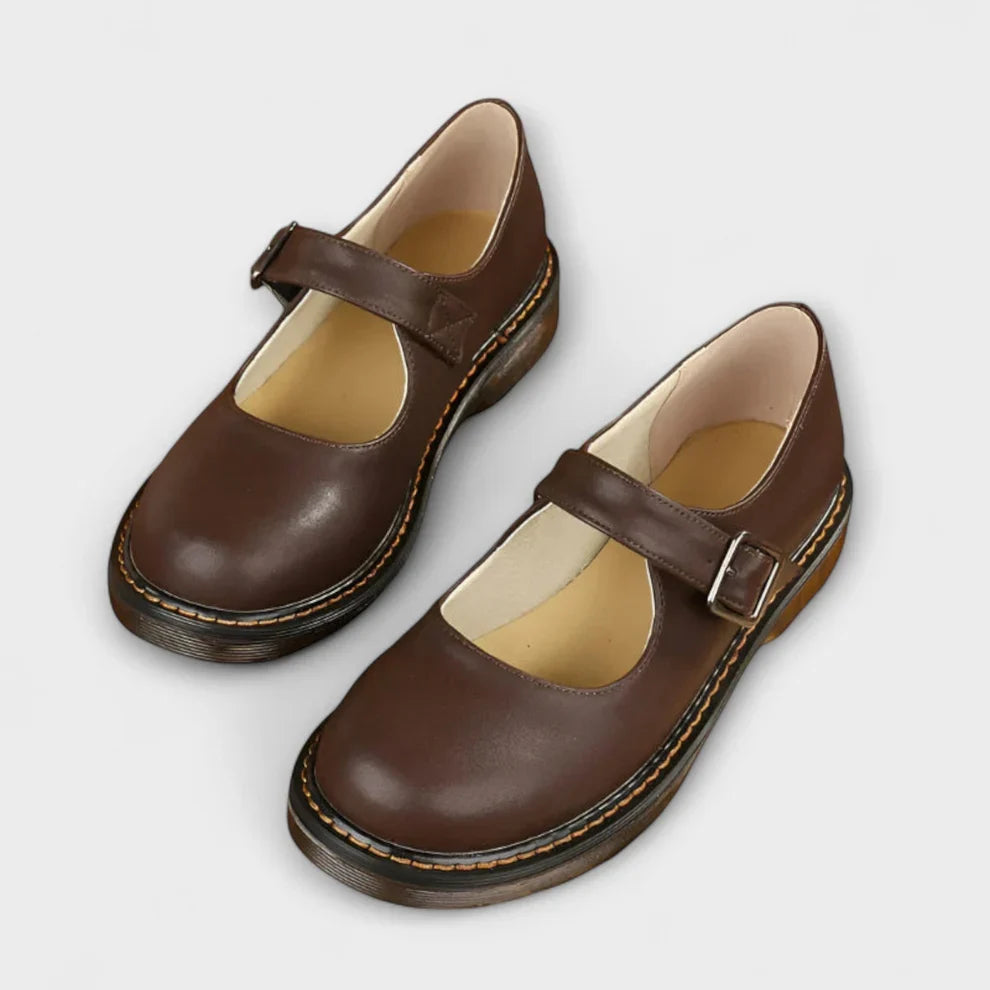 Women’s Mary Jane Flats Orthopedic Faux Leather Buckle Strap – Celeste
