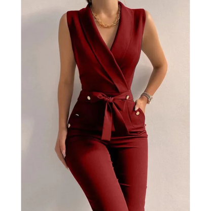 Combinaison chic sans manches à col en V pour occasions spéciales