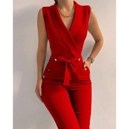 Combinaison chic sans manches à col en V pour occasions spéciales