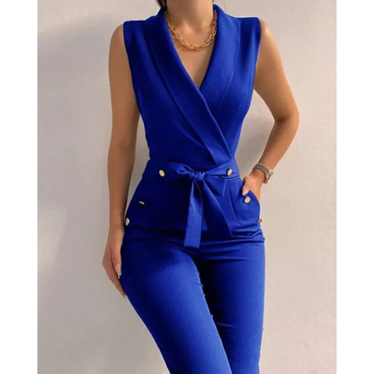Combinaison chic sans manches à col en V pour occasions spéciales