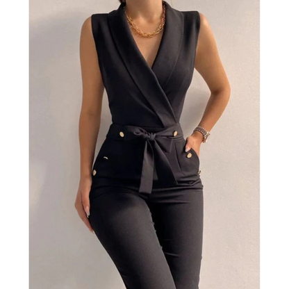 Combinaison chic sans manches à col en V pour occasions spéciales