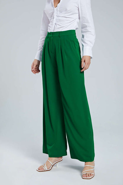 Pantalon plissé taille haute à jambes larges, chic et décontracté
