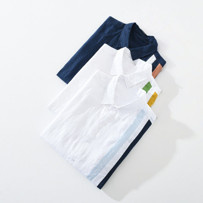 NEVO Gossamer Linen Shirt with Vertical Pattern