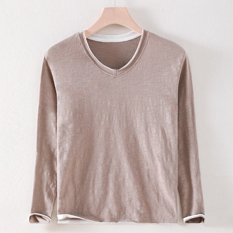 HENSON V-Neck Shirt with Broken-Edge Detail and Breathable Fabric