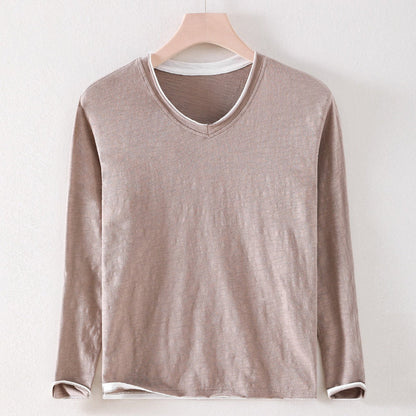 HENSON V-Neck Shirt with Broken-Edge Detail and Breathable Fabric