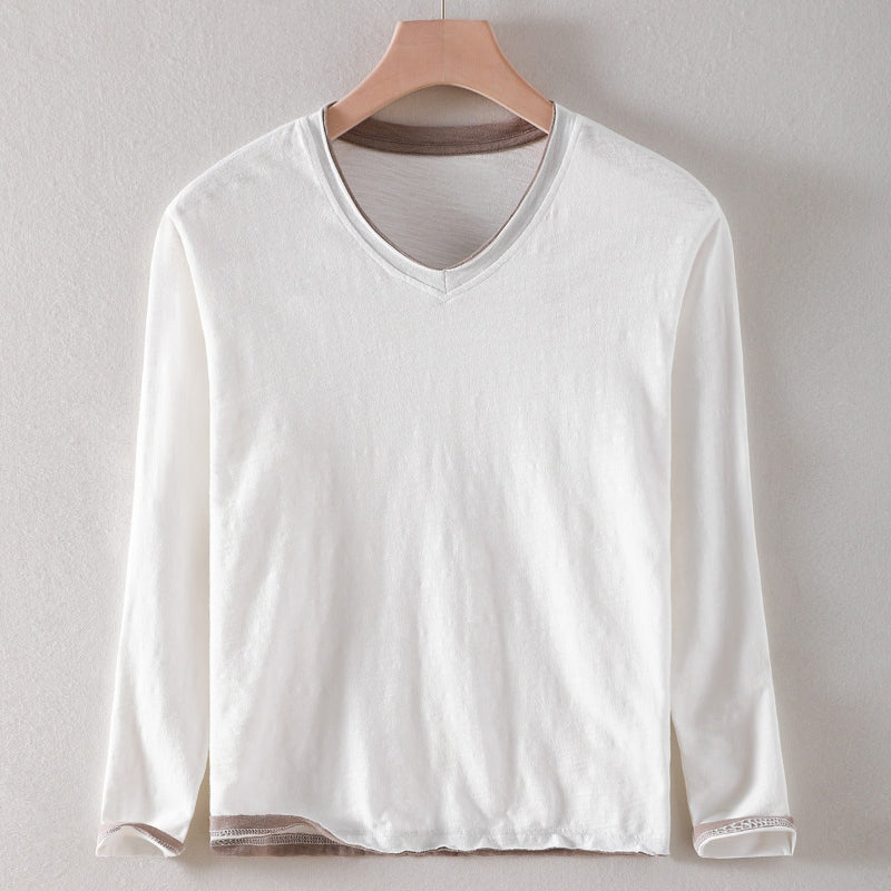 HENSON V-Neck Shirt with Broken-Edge Detail and Breathable Fabric