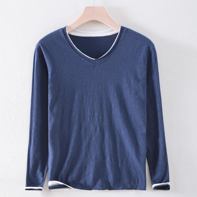 HENSON V-Neck Shirt with Broken-Edge Detail and Breathable Fabric