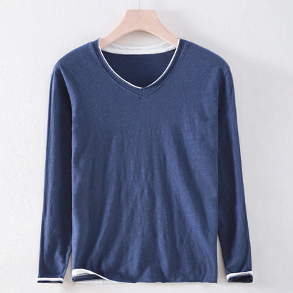 HENSON V-Neck Shirt with Broken-Edge Detail and Breathable Fabric