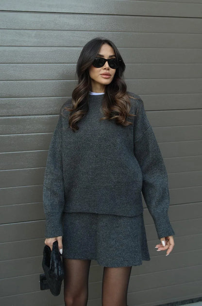 NEVA 2-Piece Oversized Sweater and Skirt Set for Women – Comfortable Stylish Outfit