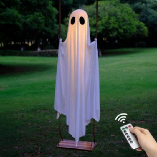 Halloween Illuminated Swinging Ghost Porch Decoration with Remote Control for Outdoor Display