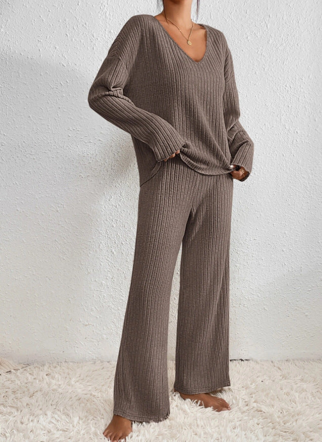KATHY Ribbed Knitted 2-Piece Loungewear Set – Comfortable Sweater & Pants
