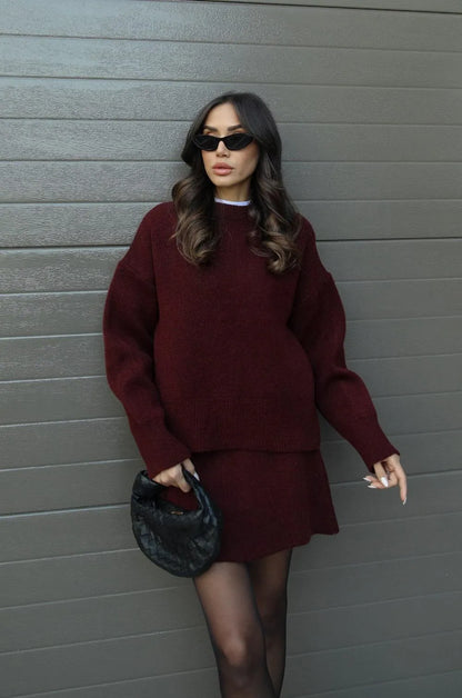 NEVA 2-Piece Oversized Sweater and Skirt Set for Women – Comfortable Stylish Outfit