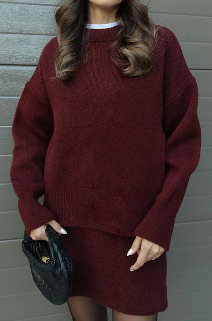 NEVA 2-Piece Oversized Sweater and Skirt Set for Women – Comfortable Stylish Outfit
