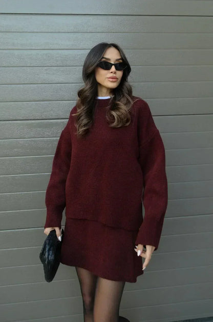 NEVA 2-Piece Oversized Sweater and Skirt Set for Women – Comfortable Stylish Outfit