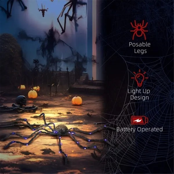 Giant Illuminated Halloween Spider Yard Decoration with Bendable Legs for Spooky Outdoor Displays