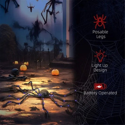 Giant Illuminated Halloween Spider Yard Decoration with Bendable Legs for Spooky Outdoor Displays