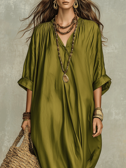 Robe maxi bohème vert olive à coupe décontractée