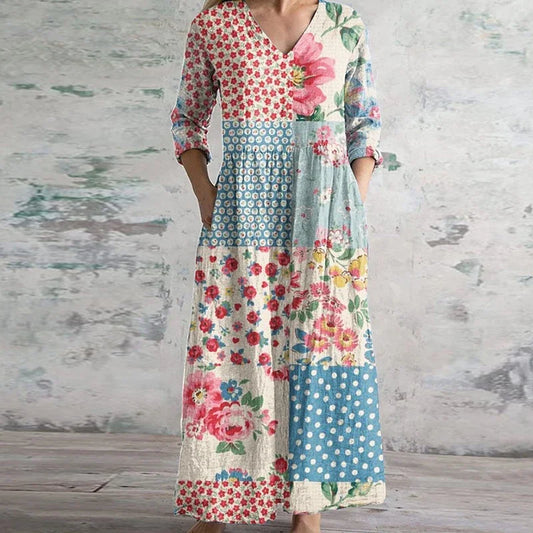 Kirsten Floral V-Neck Maxi Dress Elegant Flowing Summer Design