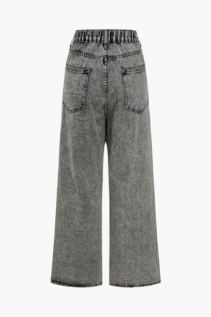 Jean large délavé gris avec poches accentuées audacieuses
