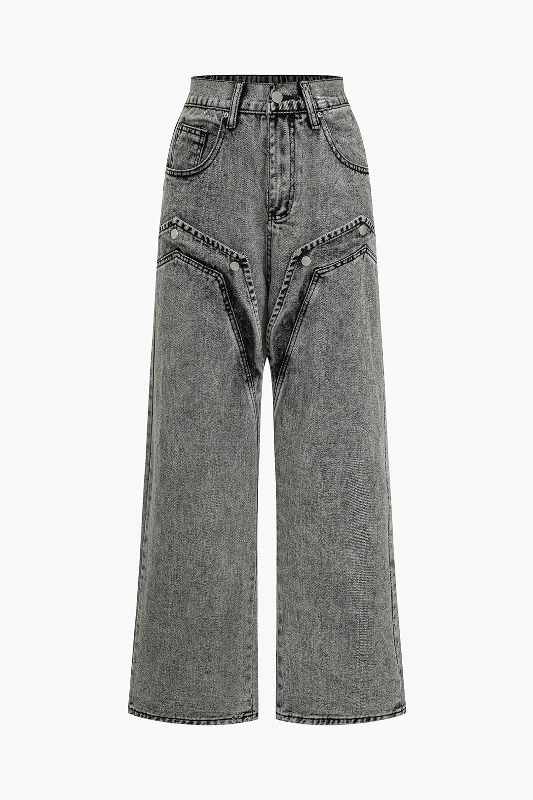 Jean large délavé gris avec poches accentuées audacieuses