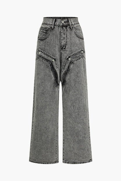Jean large délavé gris avec poches accentuées audacieuses