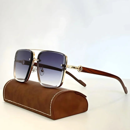 Sunglasses Vintage-Inspired Metal Frame Wooden Temples – Aurelia
